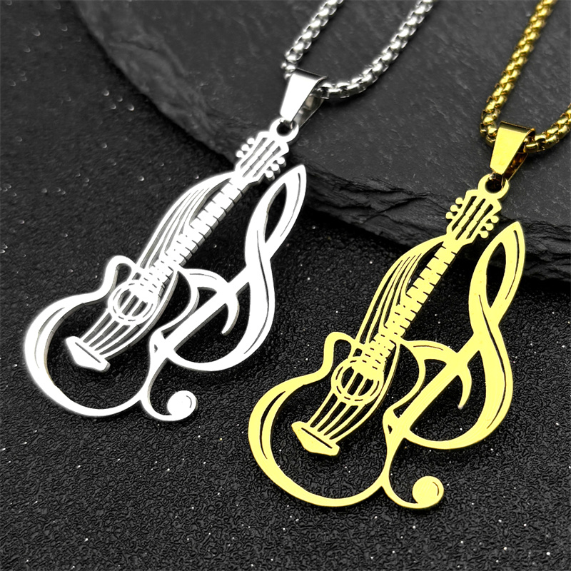 힙합 일렉트릭 기타 음악 펜던트 목걸이, 남성용 스테인 - Musical Instrument Symbols 리뷰 및 가격