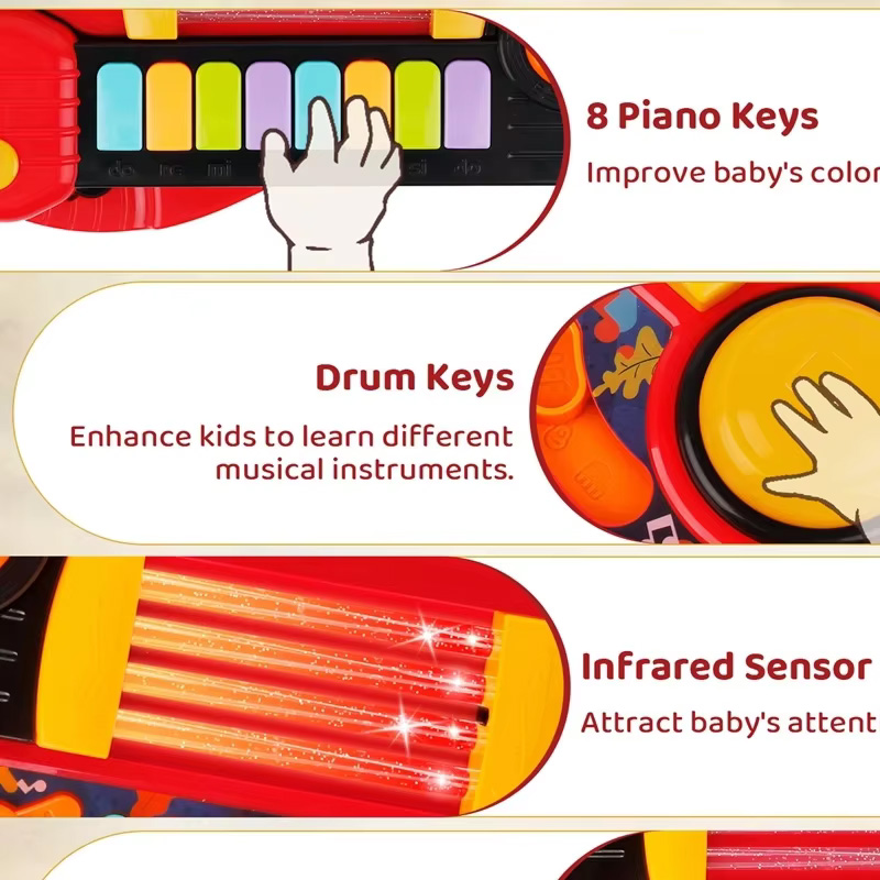 2 in 1 전기 기타 장난감, 접이식 기타 피아노,  - Musical Instrument Harmonium 리뷰 및 가격