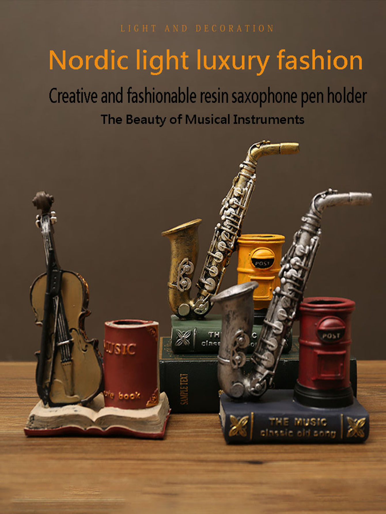 북유럽 레트로 학생 색소폰 바이올린 보관 펜꽂이 및 펜 - Musical Instrument Fagot 리뷰 및 가격